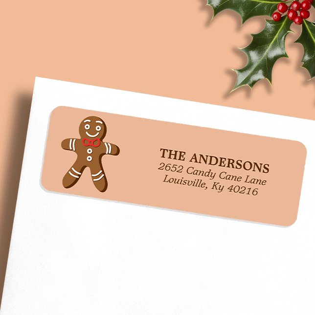 Brown Gingerbread Man Christmas Return Address Label (Creator Uploaded)