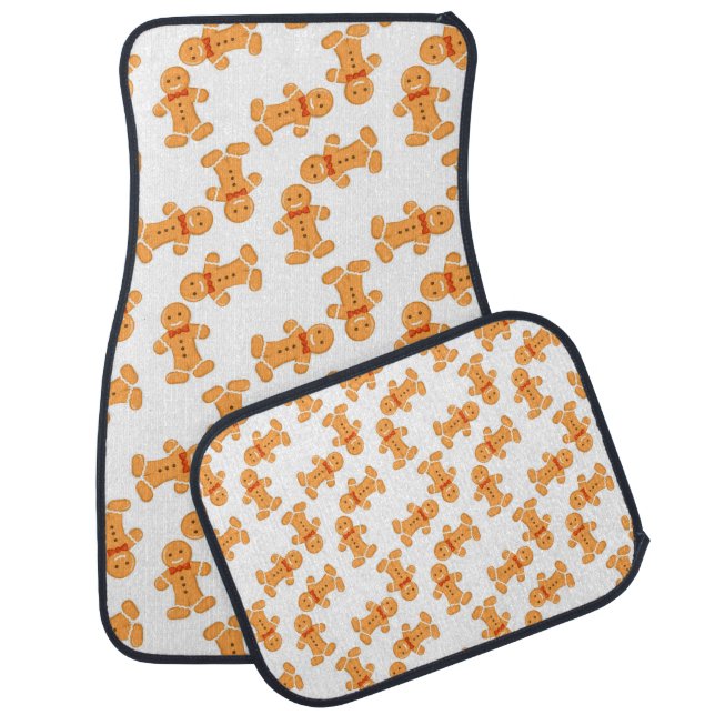 Brown gingerbread man on white car floor mat (Set)