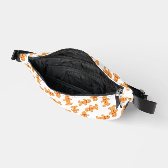Brown gingerbread man on white fanny pack (Open)