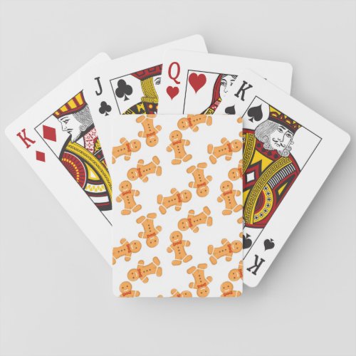 Brown gingerbread man on white playing cards