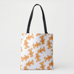 Brown gingerbread man on white tote bag