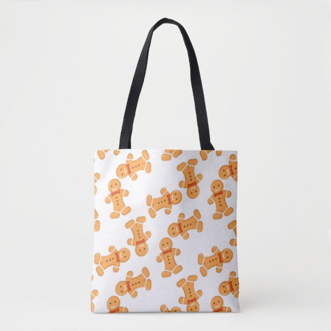 Brown gingerbread man on white tote bag (Front)
