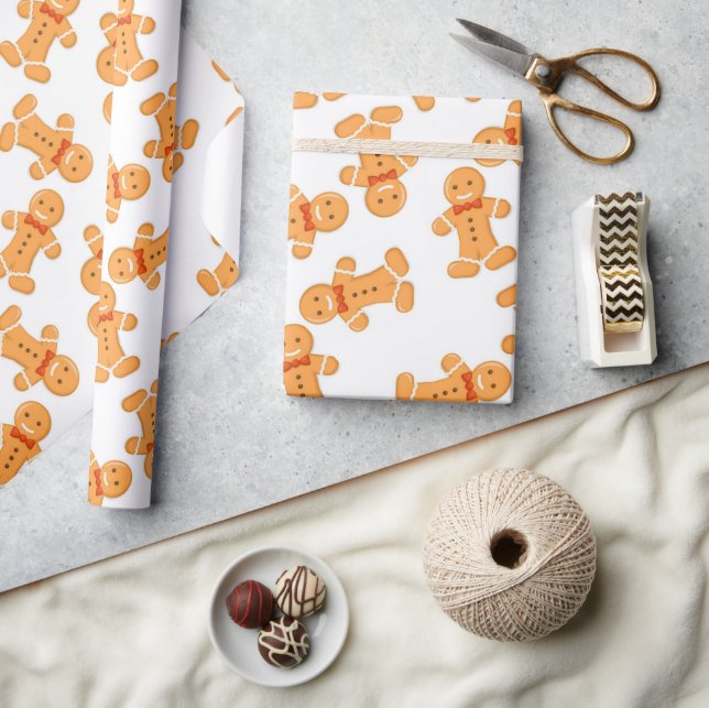 Brown gingerbread man on white wrapping paper (Crafts)
