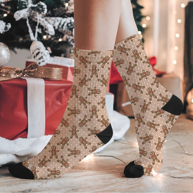 Brown Gingerbread Man Polka Dot Christmas Socks (Creator Uploaded)