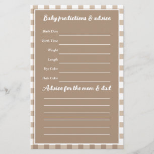 Brown Gingham Baby Shower Guessing Game
