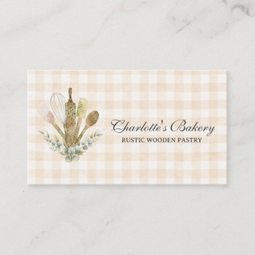 Brown Gingham Bakery Cake Maker Business Card