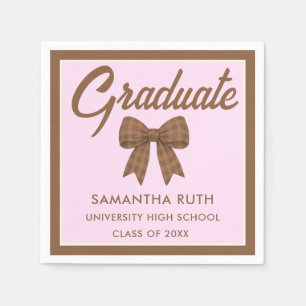 Brown Gingham Bow Graduation Party Napkins
