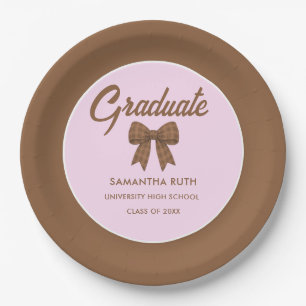 Brown Gingham Bow Graduation Party Paper Plates