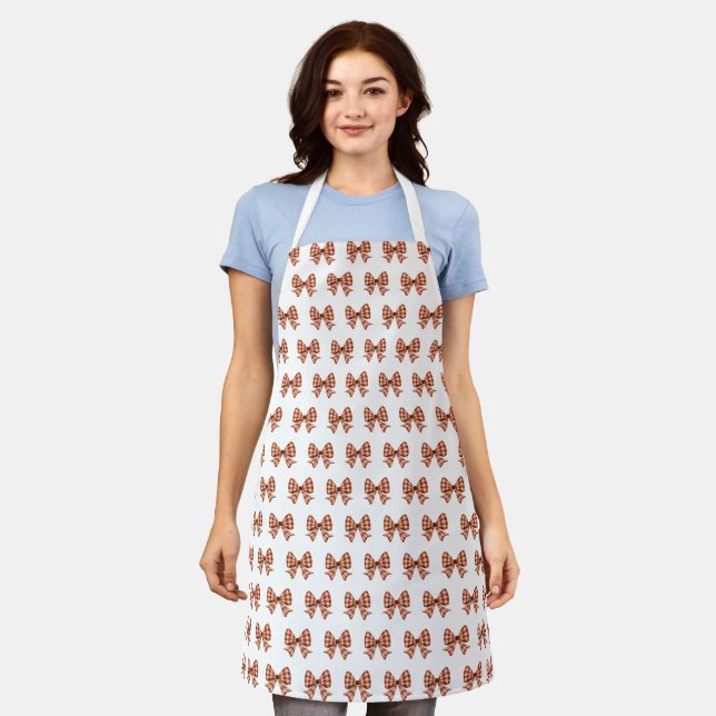 Brown gingham bow pattern  apron (Worn)