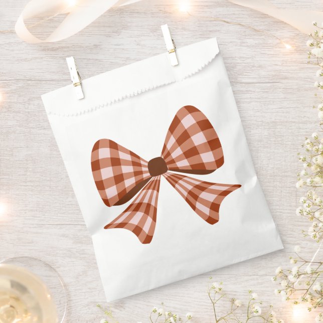 Brown gingham bow pattern  favor bag (Clipped)