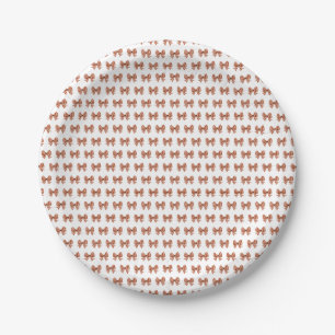 Brown gingham bow pattern paper plates
