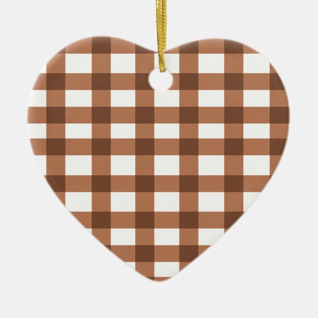 Brown Gingham Ceramic Ornament (Front)
