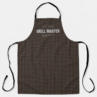 Brown gingham check grill master personalized apron