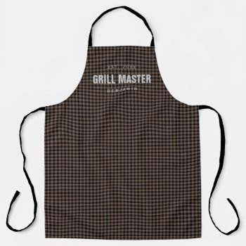 Brown Gingham Check Grill Master Personalized Apron by TintAndBeyond at Zazzle
