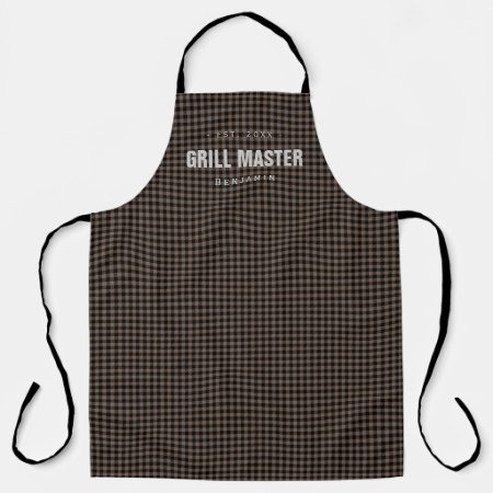 Brown Gingham Check Grill Master Personalized Apron