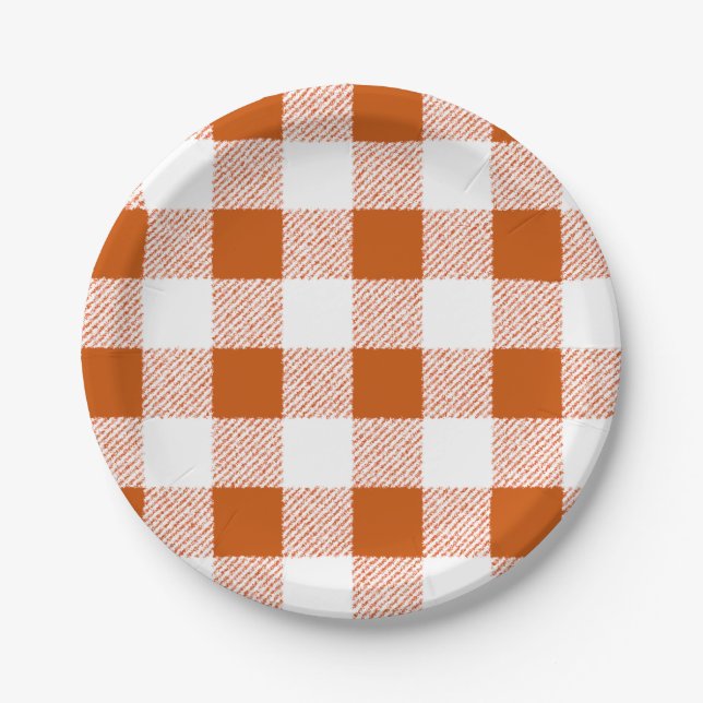 Brown gingham check paper plates (Front)