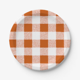 Brown gingham check paper plates