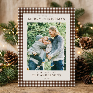 Brown Gingham Christmas Photo Holiday Card