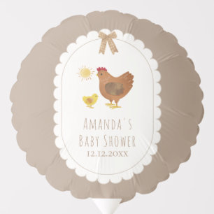 Brown Gingham Cottagecore Hen Chick Baby Shower Balloon