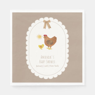 Brown Gingham Cottagecore Hen Chick Baby Shower Napkins