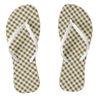 Brown Gingham Design Flip Flops