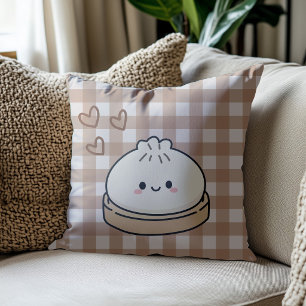 Brown Gingham Dumpling Throw Pillow