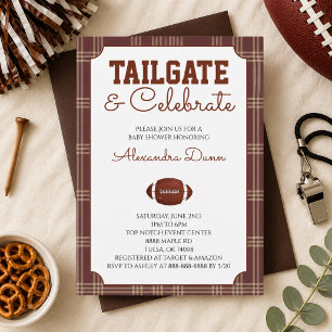 Brown Gingham Football Tailgate Baby Shower Invitation