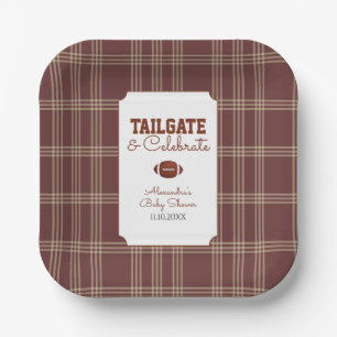 Brown Gingham Football Tailgate Baby Shower Paper Plates