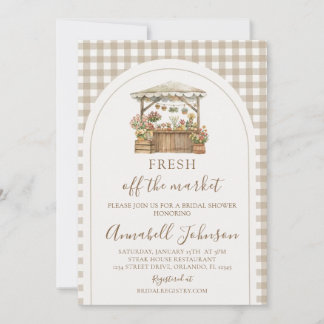 Brown Gingham Fresh Off The Market Bridal Shower Invitation