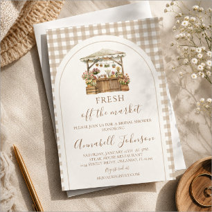 Brown Gingham Fresh Off The Market Bridal Shower Invitation