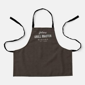 Brown Gingham Future Grill Master Personalized Apron by TintAndBeyond at Zazzle