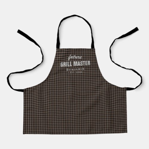 Brown gingham future grill master personalized apron