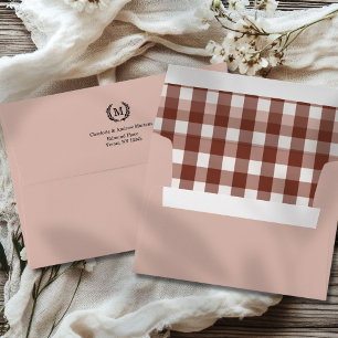 Brown Gingham Monogram Crest Envelope