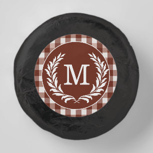 Brown Gingham Monogram Crest Wedding Dipped Oreo Cookie Favors