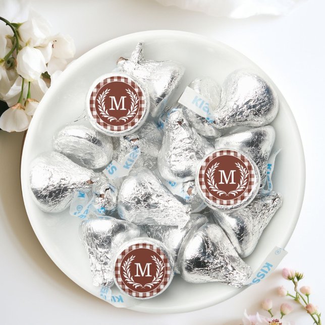 Brown Gingham Monogram Crest Wedding Hershey®'s Kisses® (Brown Gingham Monogram Crest Wedding Hershey®'s Kisses®)
