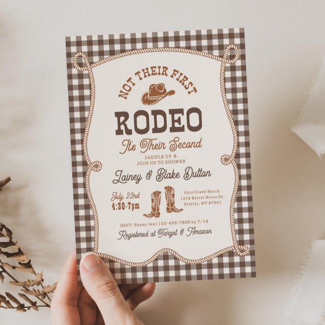 Brown Gingham Not Their First Rodeo Invitation (Creator Uploaded)