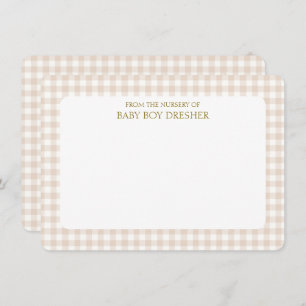 Brown Gingham Personalized  Note Card