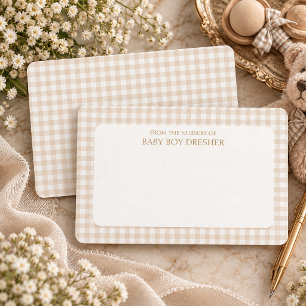 Brown Gingham Personalized Note Card
