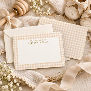 Brown Gingham Personalized Note Card