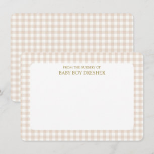 Brown Gingham Personalized  Note Card