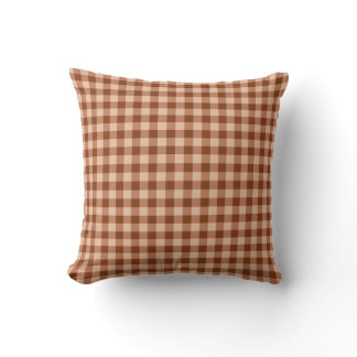 Brown Gingham Plaid Pattern Rustic Style Throw Pillow