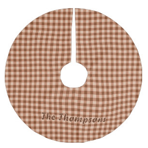 Brown Gingham / Plaid Pattern With Name Rustic Brushed Polyester Tree Skirt