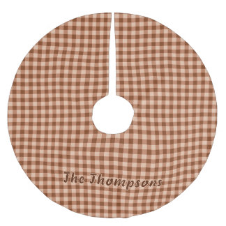 Brown Gingham / Plaid Pattern With Name Rustic Brushed Polyester Tree Skirt