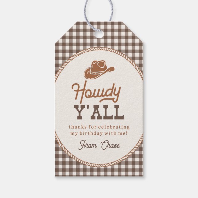 Brown Gingham Rope Rodeo Thank You Tag (Front)