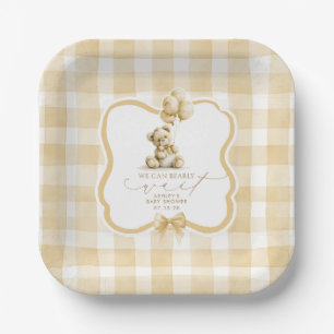 Brown Gingham Teddy Bear Boy Baby Shower Paper Plates