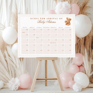 Brown Gingham Teddy Bear Neutral Baby Arrival Game Foam Board