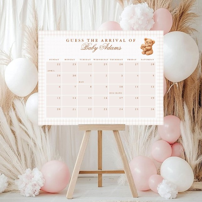 Brown Gingham Teddy Bear Neutral Baby Arrival Game Foam Board (Creator Uploaded)