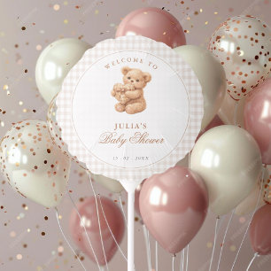 Brown Gingham Teddy Bear Neutral Baby Shower Paper Balloon
