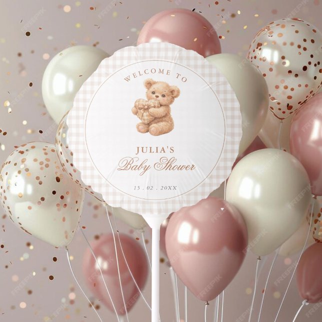 Brown Gingham Teddy Bear Neutral Baby Shower Paper Balloon (Creator Uploaded)