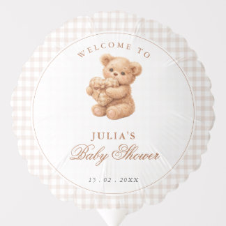 Brown Gingham Teddy Bear Neutral Baby Shower Paper Balloon